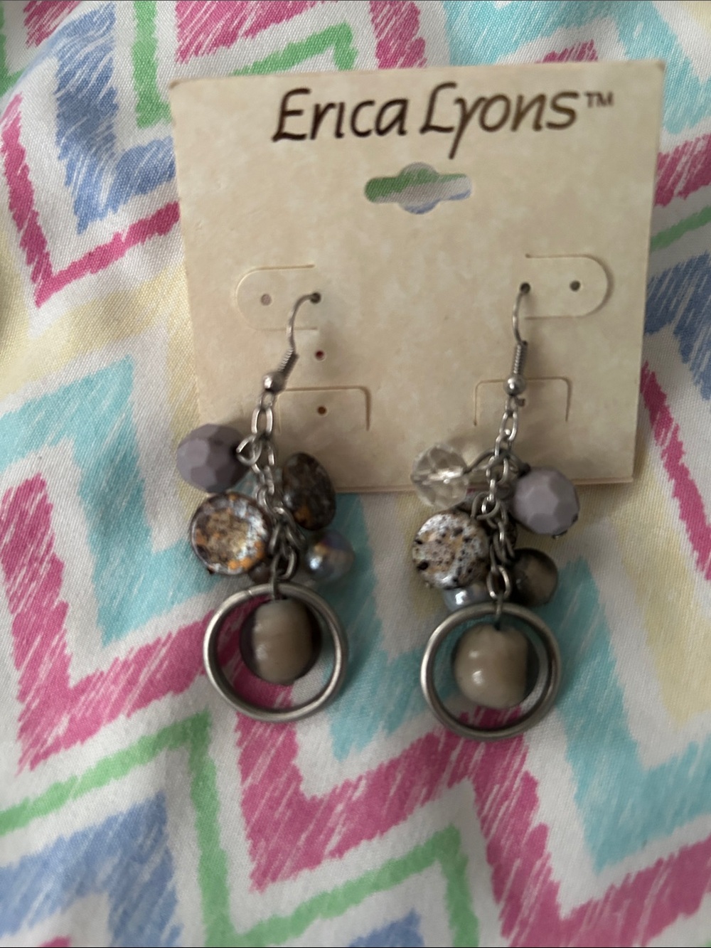 Erica Lyons Taupe & Silver Multi-Bead Dangle Earrings